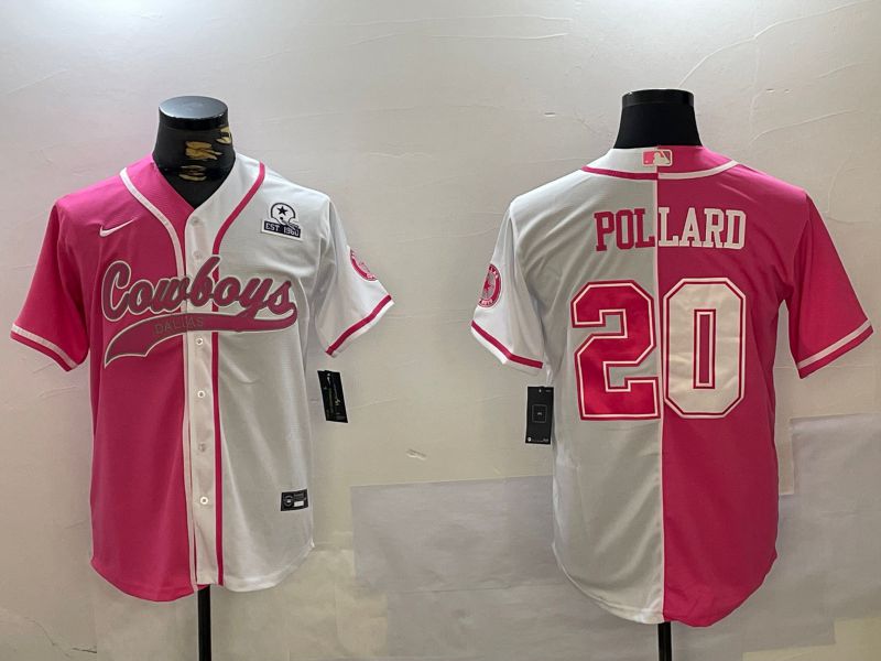 Men Dallas Cowboys 20 Pollard white pink Joint Name 2024 Nike Limited NFL Jersey style 3